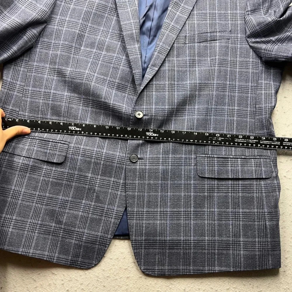Calvin Klein Mens 52R Blue Glen Plaid Wool Blend 2 Button Suit Jacket Blazer